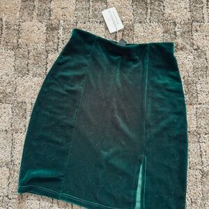 Windsor Emerald Green Velvet Pencil Skirt with Front Slit